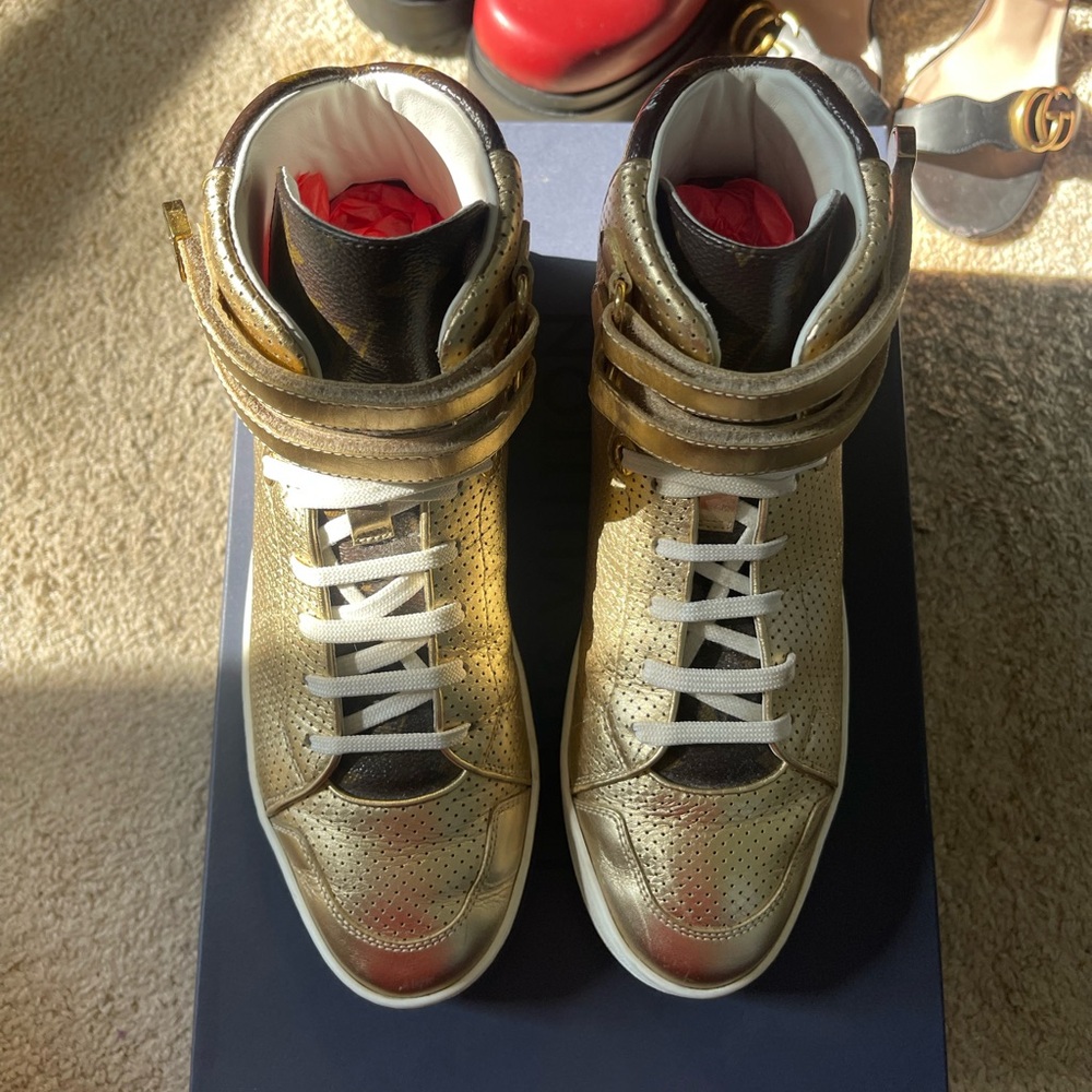 Louis Vuitton Women’s Gold Hightop Boombox Sneaker Boot - Velcro Authentic Sz 38 - Picture 4 of 15
